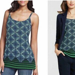 CAbi #107 Small Border Stripe Cami Tank Top Sleeveless Shirt Lined Green Blue